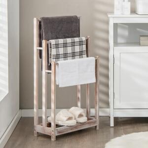 Costway Portasciugamani in legno autoportante con mensola inferiore, Porta asciugamani a 3 livelli leggero Beige