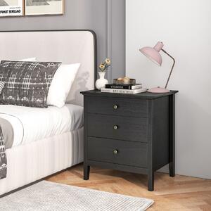 Costway Comodino a 3 cassetti in legno con ripiani, Tavolino da notte moderno con finitura in legno per camera da letto Nero
