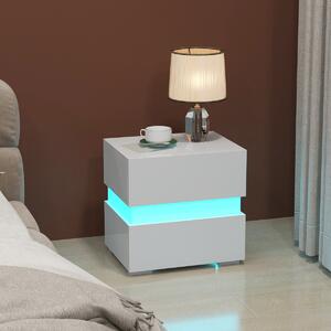 Costway Comodino a LED con cassetti telecomando 22 modalità di luce 10 velocità, Tavolino laterale moderno da salotto Bianco