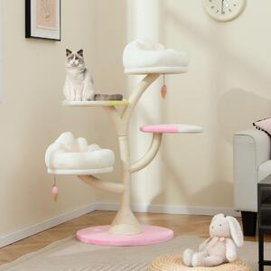 Costway Albero per gatti con 2 piattaforme palline pendenti e tiragraffi in sisal, Centro attività per animali domestici Rosa