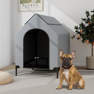 Costway Casa elevata per cani con finestre ventilate copertura rimovibile, Cuccia per cani con letto a rete Grigio 75x110x106cm
