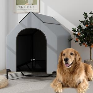 Costway Casa elevata per cani con finestre ventilate copertura rimovibile, Cuccia per cani con letto a rete Grigio 84x132x114cm