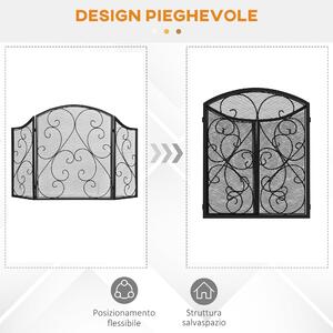 HOMCOM Parascintille Camino a 3 Pannelli in Metallo con Design Pieghevole, 66x31x81 cm, Nero