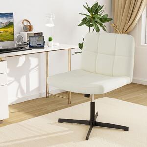 Costway Sedia a crociera a gambe incrociate rivestita in pelle PU con seduta a u spaziosa, Sedia da ufficio girevole Beige