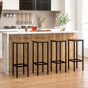 Costway Set di 4 sgabelli da bar da 72cm con gambe in metallo e poggiapiedi, Sgabelli senza schienale per cucina Marrone