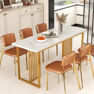 Costway Tavolo da pranzo moderno per 6-8 persone, Tavolo da cucina rettangolare da 160cm con piano in finto marmo Bianco