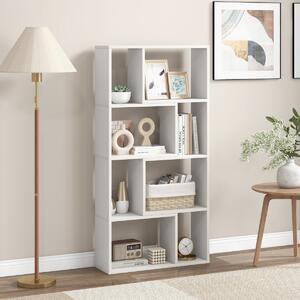 Costway Libreria geometrica a 4 ripiani da 120cm, Organizzatore di stoccaggio moderno con 8 cubi in legno per soggiorno Bianco
