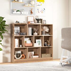 Costway Libreria a 10 cubi con 2 kit anti-ribaltamento, Organizzatore di stoccaggio a 3 ripiani in legno alto 104cm Naturale