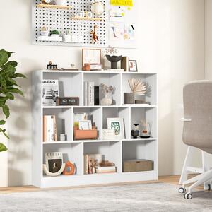 Costway Libreria a 10 cubi con 2 kit anti-ribaltamento, Organizzatore di stoccaggio a 3 ripiani in legno alto 104cm Bianco