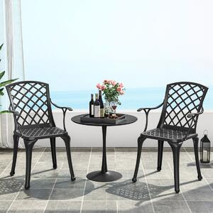 Costway Set di 2 sedie da pranzo in alluminio pressofuso, Sedie da esterno con sedile curvo ergonomico e piedini regolabili Nero