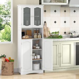 Costway Armadio da bagno alto 164cm con porte in vetro satinato e ripiani, Mobile autonomo per cucina soggiorno ufficio Bianco