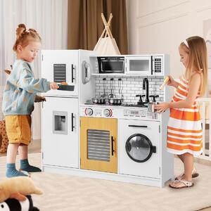 Costway Set di cucina giocattolo con forno lavatrice microonde dispenser d’acqua, Giocattolo da chef per gioco di fantasia Bianco