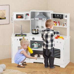 Costway Set di giocattoli in legno con cappa macchina del ghiaccio lavello rubinetto, Cucina da gioco per bambini 3+ anni Bianco