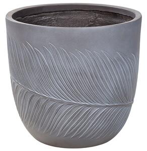 Vaso per piante da esterno in fibra di argilla grigio 42 x 42 x 40 cm Vaso rotondo resistente alle UC Motivo a foglie tradizionale Beliani