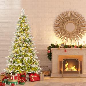 Costway Albero di Natale artificiale pre-luminoso 190cm con rami articolati e 765 punte, Albero di Natale foderato di neve