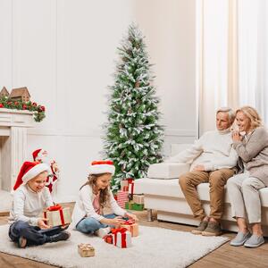 Costway Albero di Natale foderato di neve con rami articolati e 671 punte, Albero di Natale artificiale pre-luminoso 190cm