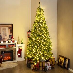 Costway Albero di Natale artificiale da 240cm per angolo, Albero di Natale pre-illuminato con 1137 rami 360 luci LED