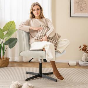 Costway Sedia da scrivania con gambe incrociate altezza regolabile, Poltrona imbottita per ufficio con dondolo a 120° Beige