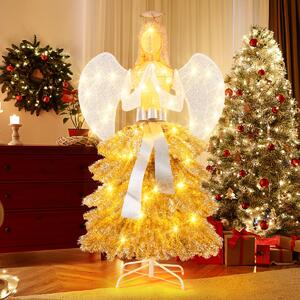 Costway Albero di Natale artificiale luminoso con angelo da 157cm, Decorazione natalizia con luci led base in metallo