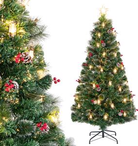Costway Albero di Natale 180cm con 8 modalità di illuminazione luci led fibre ottiche, Albero natalizio artificiale ago di pino