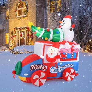 Costway Babbo Natale gonfiabile da 177cm su auto, Veicolo festivo gonfiabile con babbo Natale pupazzo di neve 5 luci LED