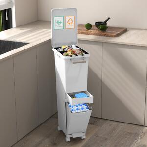 Costway Pattumiera 3 in 1con 2 cassetti 2 scomparti superiori e adesivi per la classificazione, Cestino per rifiuti a pedale 40x26x84cm Bianco  