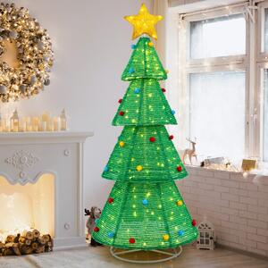 Costway 190 cm Albero di Natale pieghevole con 200 luci LED, Albero di Natale pre-illuminato con stella in cima per casa giardino