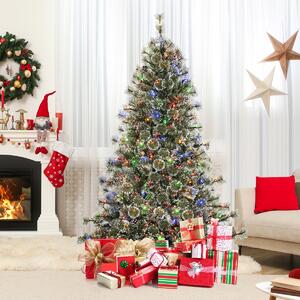 Costway Albero di Natale artificiale con punte di pino e setole in PVC luci LED multicolore, Albero festivo pre-illuminato 180CM