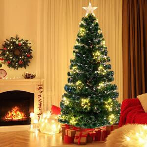 Costway Albero di natale in fibra ottica da 180cm pre-illuminato con luci a stringa stella sulla cima, Albero natale artificiale