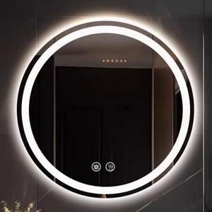 Costway Specchio da bagno LED 60x60cm con luci dimmerabili a 3 colori funzione di memoria, Specchio da parete rotondo