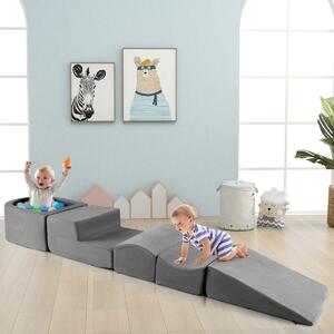 Costway Set di gioco in schiuma a 5 pezzi per bambini con piscina di palline coperture lavabili, Blocchi blocchi creativi palline non incluse Grigio