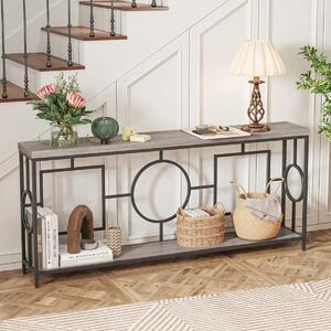 Costway Tavolo consolle moderno a 2 ripiani stile mid-century, Tavolo consolle stretto per ingresso con struttura in metallo Marrone rustico e nero