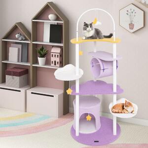 Costway Albero per gatti multi-livello carino con struttura in metallo trespolo superiore, Torre per gatti alta 158cm Viola