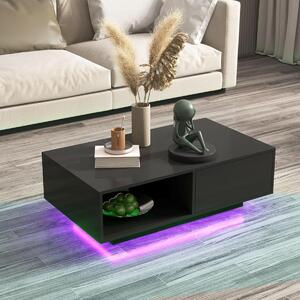 Costway Tavolino centrale moderno ad alta lucentezza con scomparto aperto e cassetto, Tavolino basso con luci e telecomando Nero