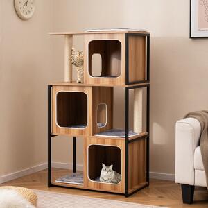 Costway Albero per gatti moderno con tiragraffi da interno, Torre per gatti multi-livello con struttura in metallo Naturale