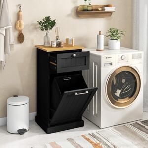 Costway Mobiletto per lavanderia con cesto, Cesto per biancheria a ribalta autoportante con cassetto 40x37x82cm Nero