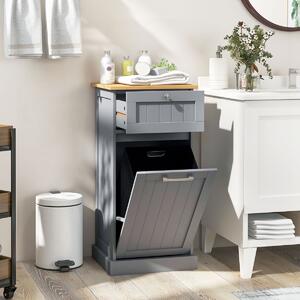 Costway Mobiletto per lavanderia con cesto, Cesto per biancheria a ribalta autoportante con cassetto 40x37x82cm Grigio