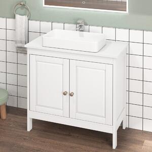 Costway Mobiletto sotto lavabo con ripiano regolabile a 3 posizioni, Mobile da bagno con 2 porte e ritaglio a U Bianco