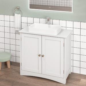 Costway Mobiletto sotto lavabo a terra con 2 porte e ritaglio a U, Organizzatore moderno per lavabo salvaspazio Bianco