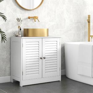 Costway Mobiletto sotto lavabo con 2 porte a persiana, Organizer moderno per lavabo salvaspazio per prodotti da toeletta e asciugamani