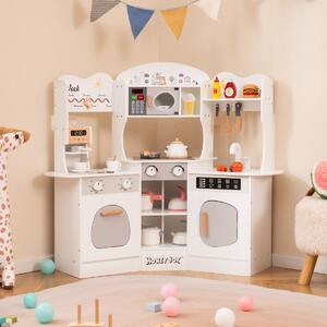 Costway Cucina giocattolo angolare in legno con macchina del caffè, Set cucina con luci e suoni per Bambini 3+ Anni Bianco
