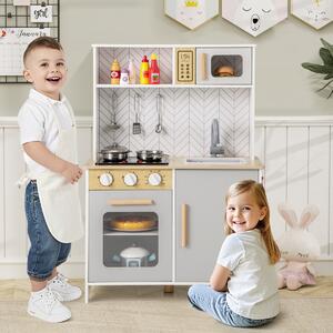 Costway Set da cucina per bambini in legno con luci e accessori pratici, Gioco educativo per bambini 3+ anni Bianco