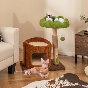 Costway Albero per gatti multifunzionale con pali per graffiare, Torre per gatti moderna con piattaforma rotonda ampia