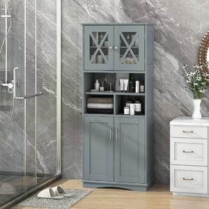 Costway Armadio da bagno alto con porte in acrilico e 3 cubi, Armadio da terra salvaspazio con ripiani regolabili Grigio