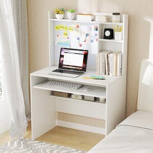 Costway Scrivania per computer con lavagna magnetica, Scrivania moderna con ripiano e vassoio per tastiera Bianco