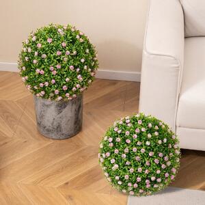 Costway Set di 2 pezzi sfere topiarie in piante artificiali, Sfere decorative da 37 cm con fiori rosa per interno e esterno