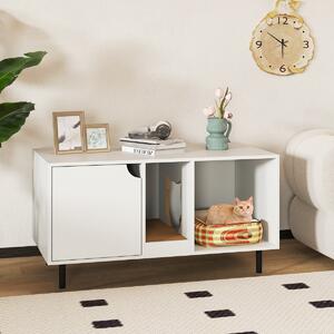 Costway Enclosure per lettiera per 2 gatti con pannello grattugia rimovibile, Casa per gatti a due stanze in legno Bianco