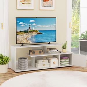Costway Supporto per TV con ripiani di stoccaggio e armadietto, Console media a 3 ripiani asimmetrici per soggiorno Bianco