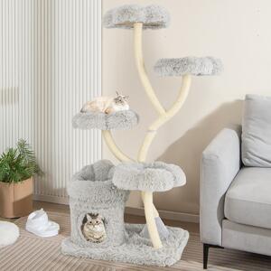 Costway Torre per gatti autoportante tiragraffi in sisal, Albero per gatti con 4 piattaforme a forma di fiore Grigio