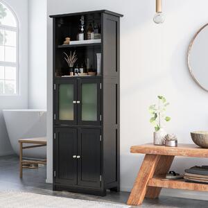 Costway Armadio 163cm con 2 armadietti scomparti aperti ripiani regolabili ante in vetro, Organizzatore da pavimento Nero